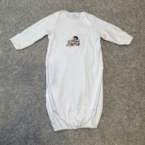 Carters Vintage Baby Sleep Sack Gown Bear Dog Embroidered White Long Sleeve 0-3M